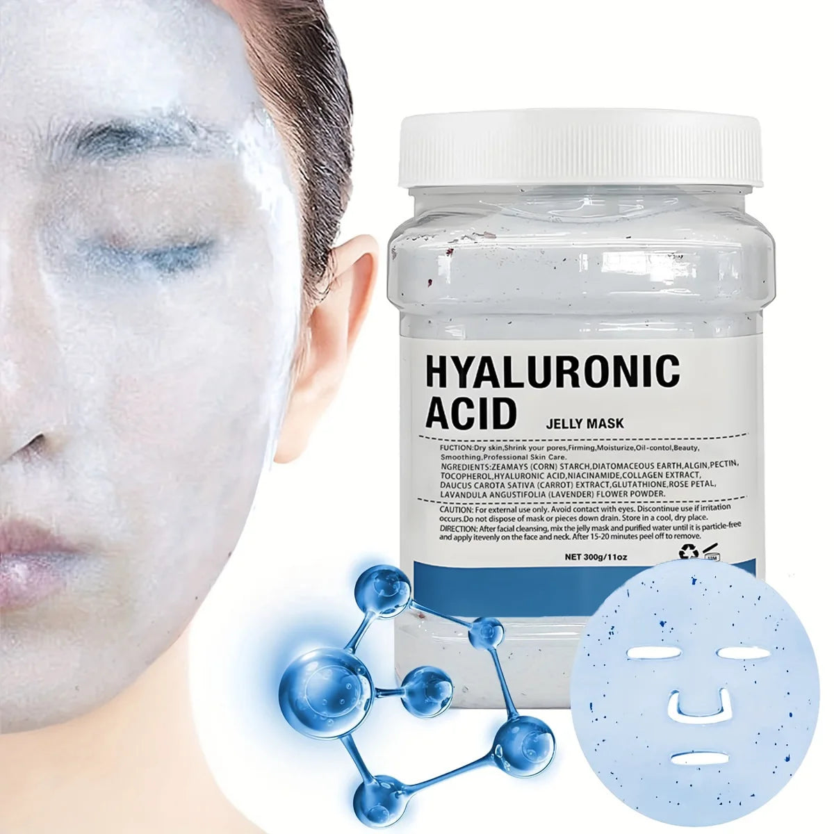 Hyaluronic acid jelly mask face, Moisturizing gel mask, Deep hydration for skin care, 11-ounce.
