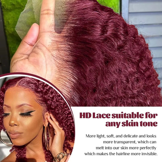 Curly Deep Water Wave 13x4 Lace Front Wig Burgundy Red 99J Colored Brazilian Short Bob Frontal Human Hair Wigs For Black Women