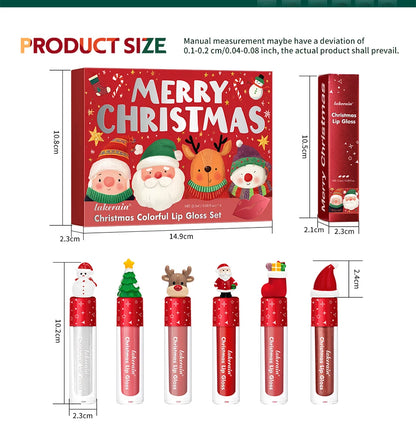 Christmas Lip Gloss Set Waterproof Long-Lasting Moisturizing Lip Skincare Lip Glaze Set Ideal Festive Holiday Christmas Gift