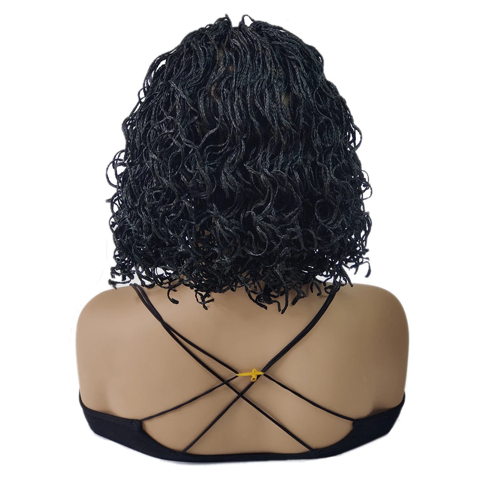 12Inches Synthetic Lace Front Braided Wig Short Bob Braids Handmade Micro Cornrow Braid Knotless Box Braid Curly Wigs