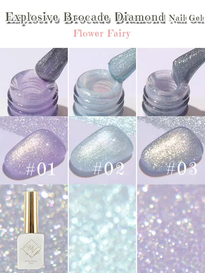 ZH 1-4Pcs 12ML Pink Blue White Green Color Series Ladybug Glitter Gel Nail Polish, Popular Yun Brocade Diamond Gel Polish