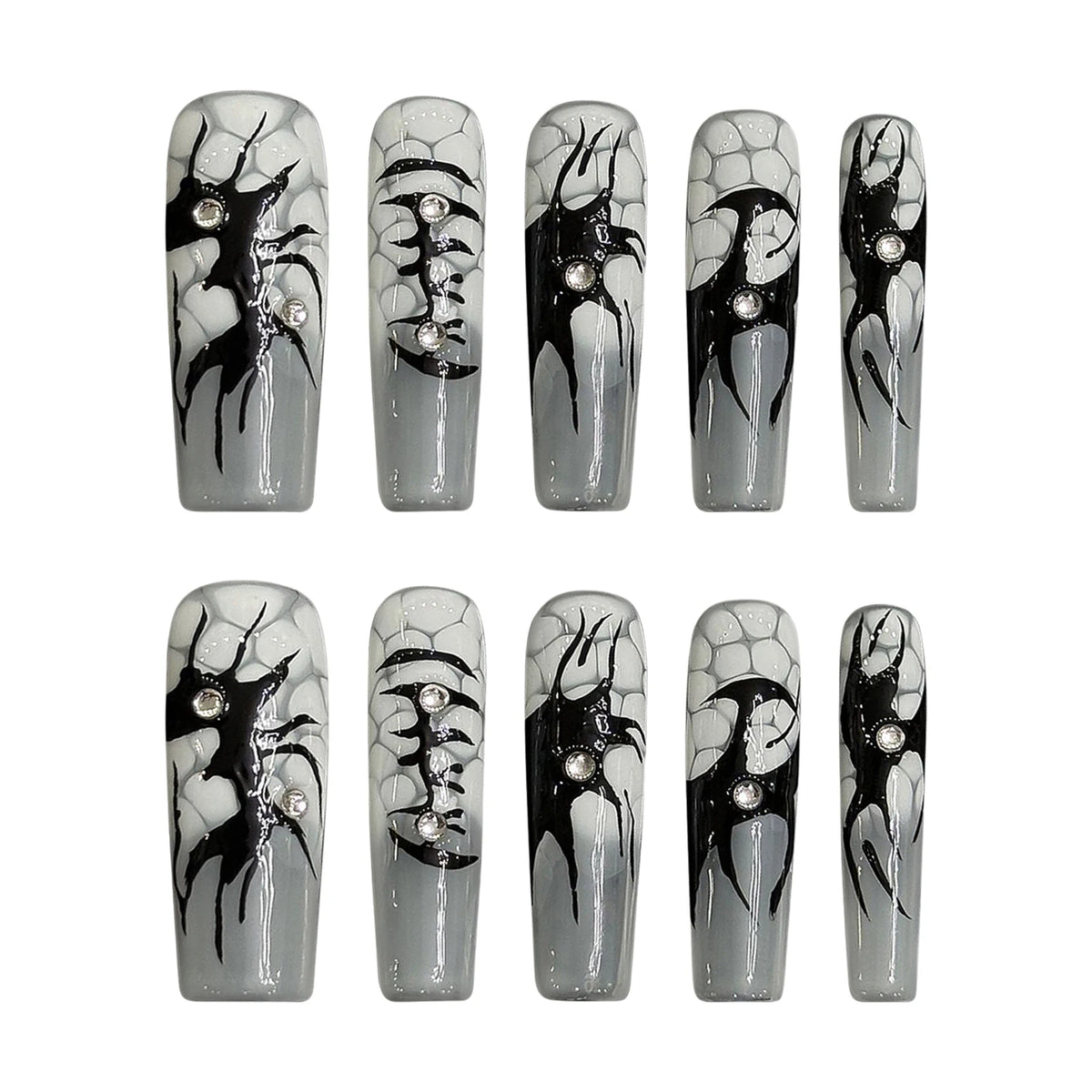 Handmade Press on Nails Black Hand painted Long Coffin Ballet Fake Nails for Women Girls Wearable Full Cover European False Nail