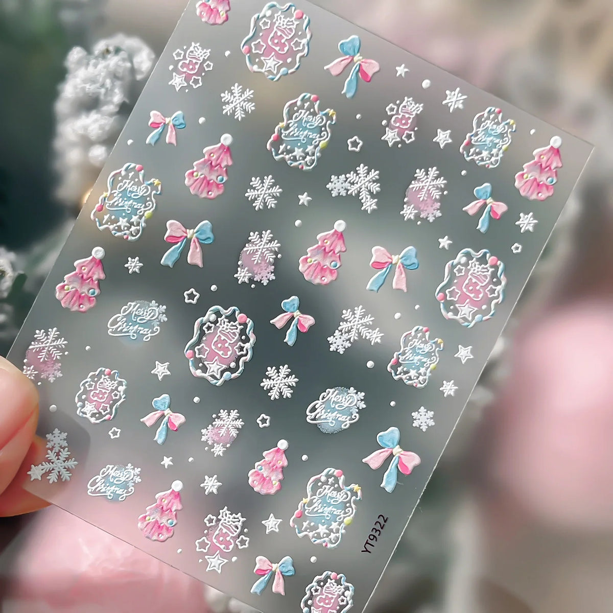 2026 New 5D Embossed Garland/Christmas Tree Nail Stickers White Snowflakes Bow Star Nail Decals Self-Adhesive Xmas Nail Decor