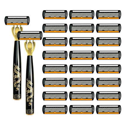 Men's Manual Safety Razor Set, Featuring 6-Layer Stainless Steel Blades and an Aloe vera Lubricating Strip | Perfect as a Gift.