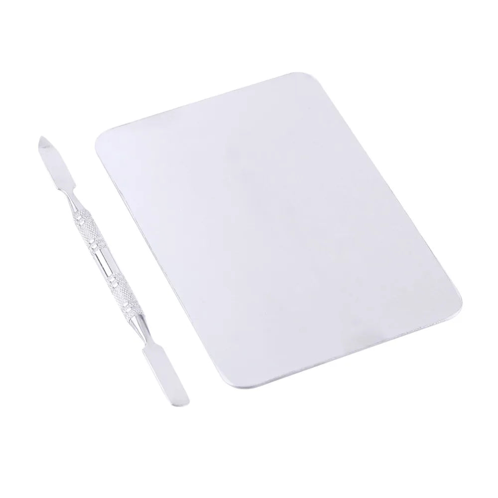 2pcs Small Size Makeup Mixing Palette Stainless Steel Rectangle Stainless Steel Blending Plate Comes with Spatula