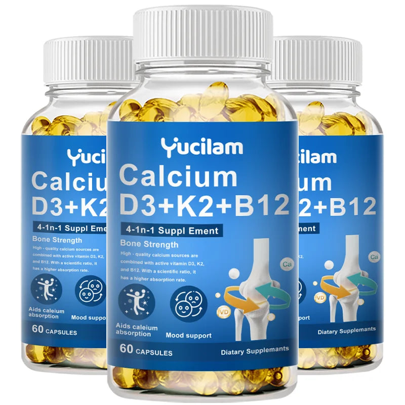 Calcium Vitamin D3 K2 B12 for Muscle, Nerve, Bone, Joint Mobility Health and Calcium Absorption