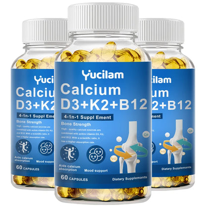 Calcium Vitamin D3 K2 B12 for Muscle, Nerve, Bone, Joint Mobility Health and Calcium Absorption