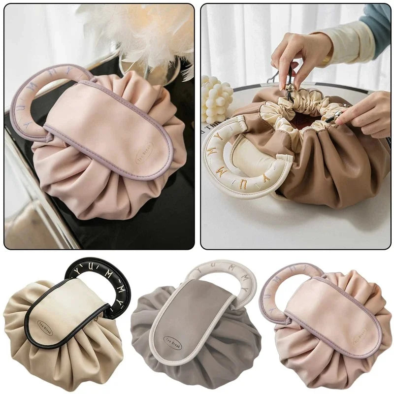 Large Capacity Portable Drawstring Cosmetic Bag for Women, Travel Daily Use Toiletry Storage Pouch Makeup Organizer