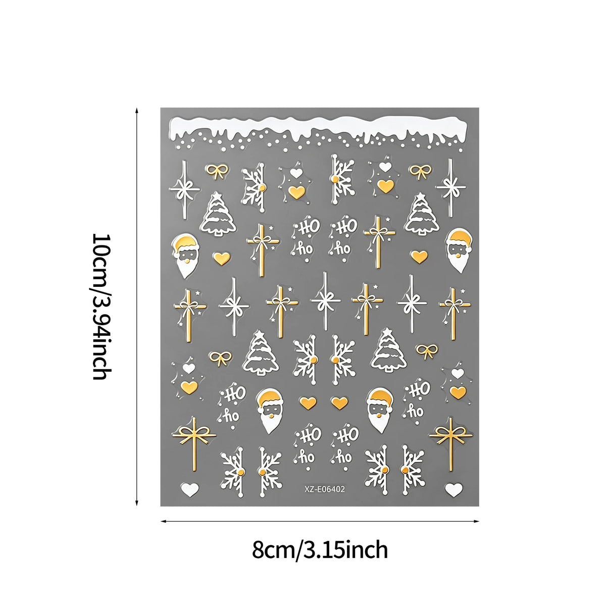 12Pcs Gold White Christmas Nail Stickers Cute Santa Snowflake Tree Ribbon Gingerbread Nails Decals for Xmas Winter Holiday Decor