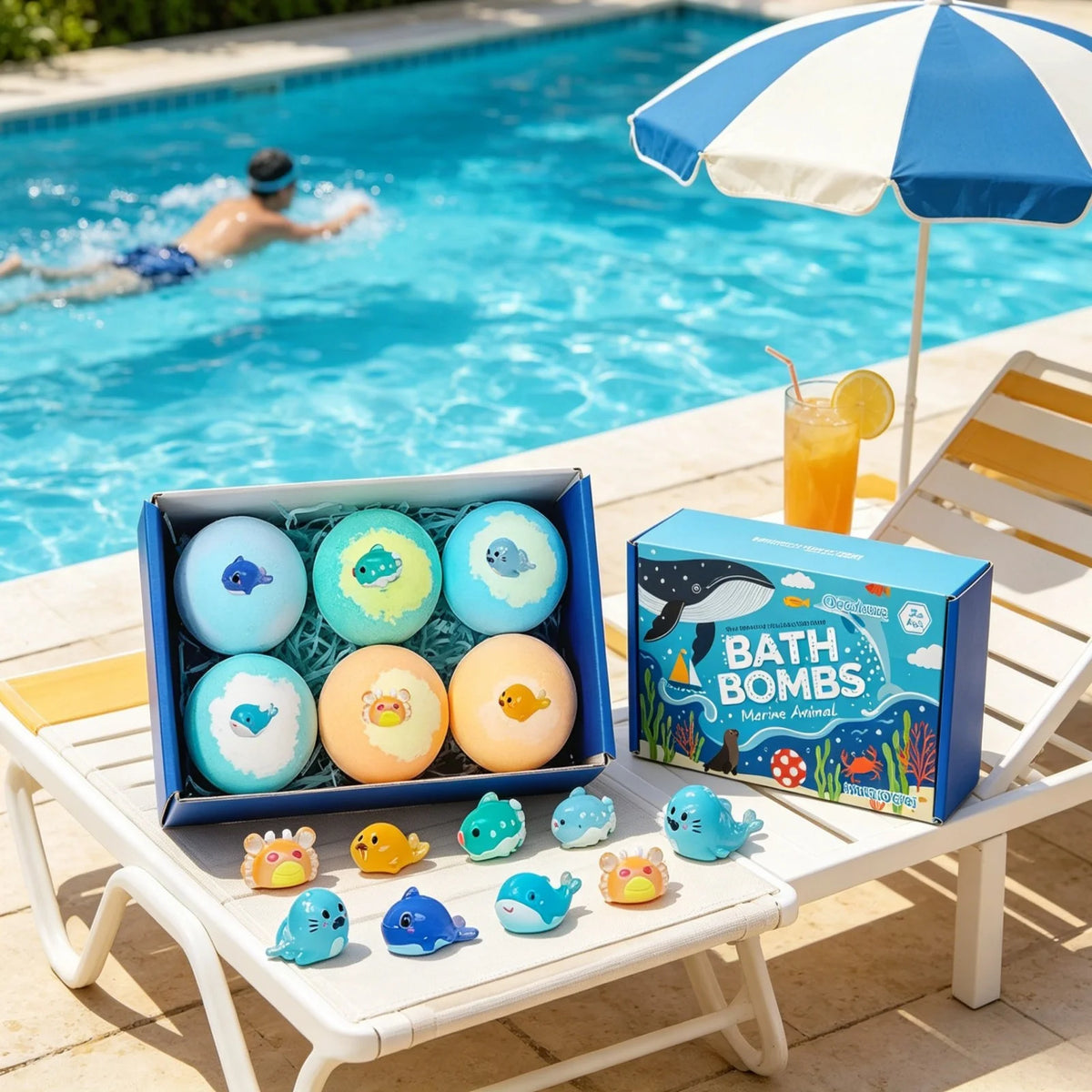 OceAura Bath Bombs with Toys Inside Fun Kids Bath Clean Skin Exfoliation Sea Salt Surprise Bath Bombs for Children Gift Set 300g