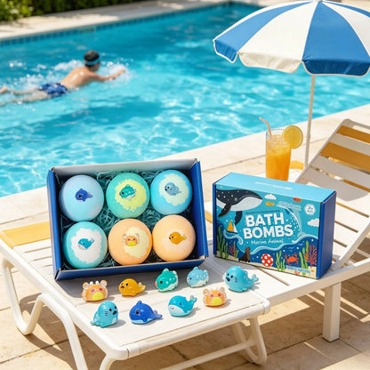 OceAura Bath Bombs with Toys Inside Fun Kids Bath Clean Skin Exfoliation Sea Salt Surprise Bath Bombs for Children Gift Set 300g