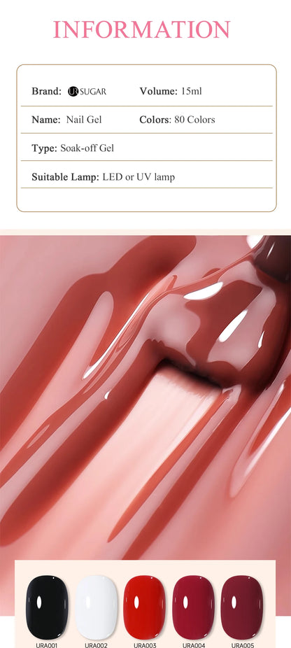 UR SUGAR 15ml Gel Nail Polish Neon Blue Red Green Pastal Nude UV/LED Soak Off No Wipe Nail Gel Polish Suitable For Summer Autumn