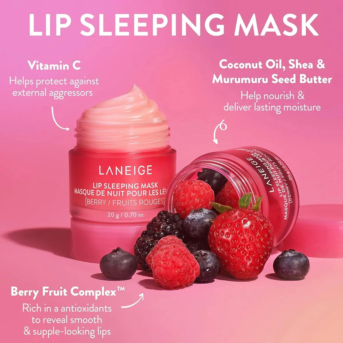 Laneige Lip Sleeping Mask 20g,Long-Lasting Hydration,Gel-Cream Texture,Nighttime Lip Care,Korean Skincare,Korean Makeup