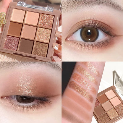 Matte Shimmer Eyeshadow Palette 9 Colors Waterproof Long Lasting Natural Nude Makeup Cocoa Brown Korean Style