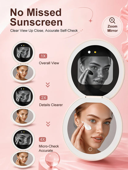 TJMIR UV Smart Sunscreen Makeup Mirror Sunscreen Detection Mirror UV Mirror Sunscreen Testing Portable LED Light Makeup Mirror