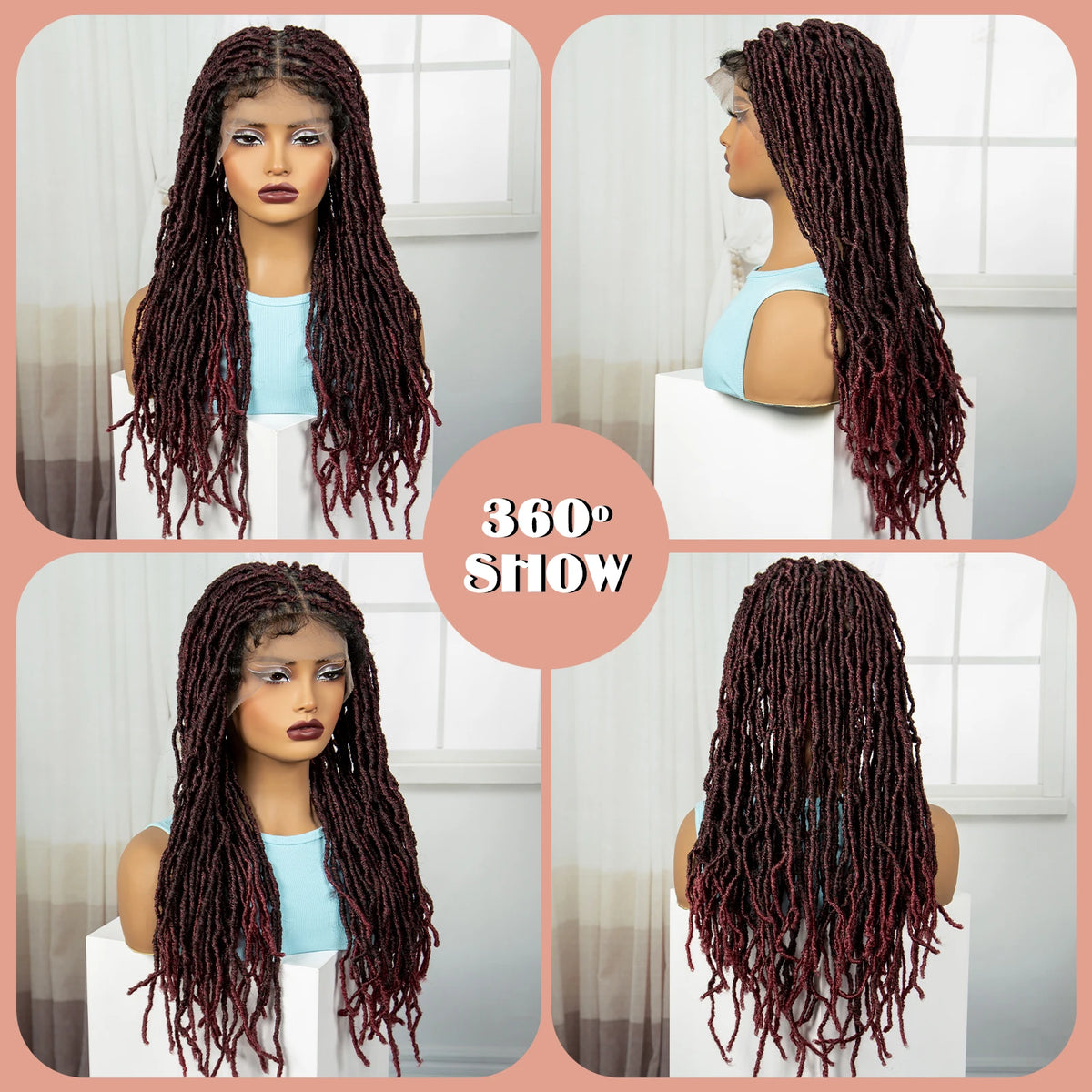 24Inch Full Lace Locs Braided Wigs with Baby Hair Lace Frontal Synthetic Braids Wigs for Black Women Natural HD Lace Braids Wigs