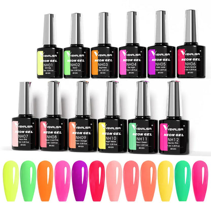 Venalisa Neon Nail Gel Polish Super Gorgeous Summer Color Nail Manicure 7.5ml Semi Permanent Soak off UV LED Nail Gel Varnish