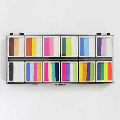 Professional Body Art 12 Colors Pastel Neon UV Color Rainbow Split Cake Face Paint Palette for Halloween Christmas