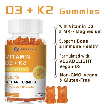 Vitamin D3 5000IU and 100 Mcg Vitamin K2 Gummies for Calcium Absorption, Bone Regeneration, Immune Support