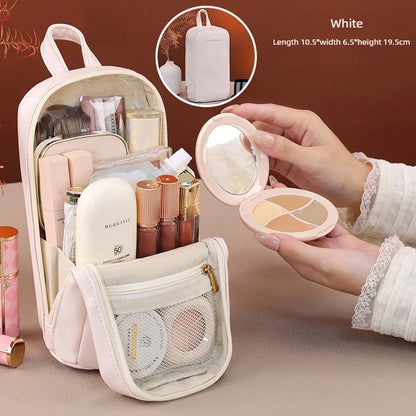 Stand-Up Flap Cosmetic Pouch Portable for Business Trips Makeup Bag Medicine Storage Pouch PU Makeup Brush Storage Cosmetic Bags