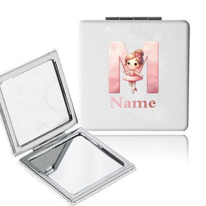 Customized Name PU Handheld Makeup Mirror Cover Dressing Double-Sided Portable Foldable Pocket Cosmetic Mirror
