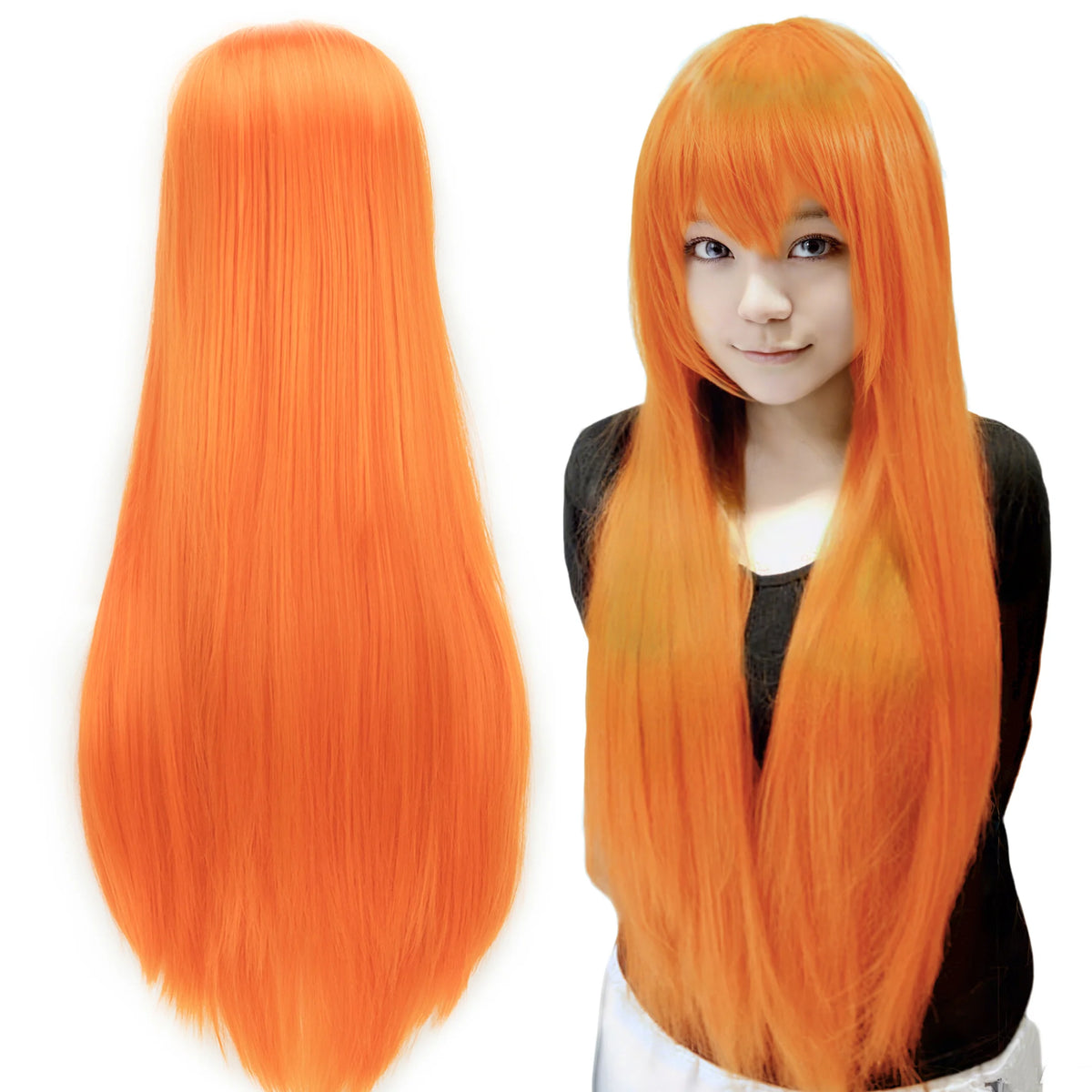 80cm Straight Synthetic Cosplay Wig White Purple Green Silver Pink Lolita Hairpiece with Bangs Long Wigs