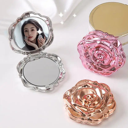 Portable Mini Mirror Retro Rose Flower Shape Small Pocket Makeup Mirror Double Sided Hand Mirrors Compact Cosmetic Beauty Girls