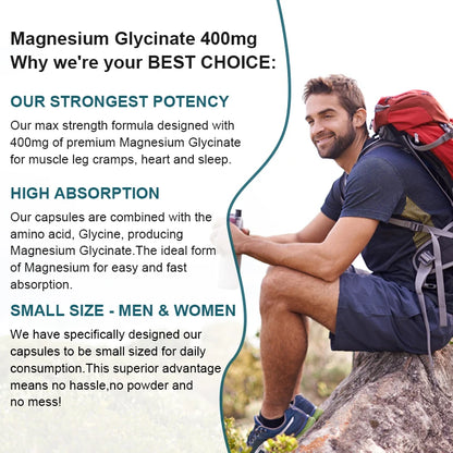 Magnesium Glycinate Capsules 400mg High Absorption Bone Support Health Care Mineral Supplement Promotes Muscle Gel 120 Capsules