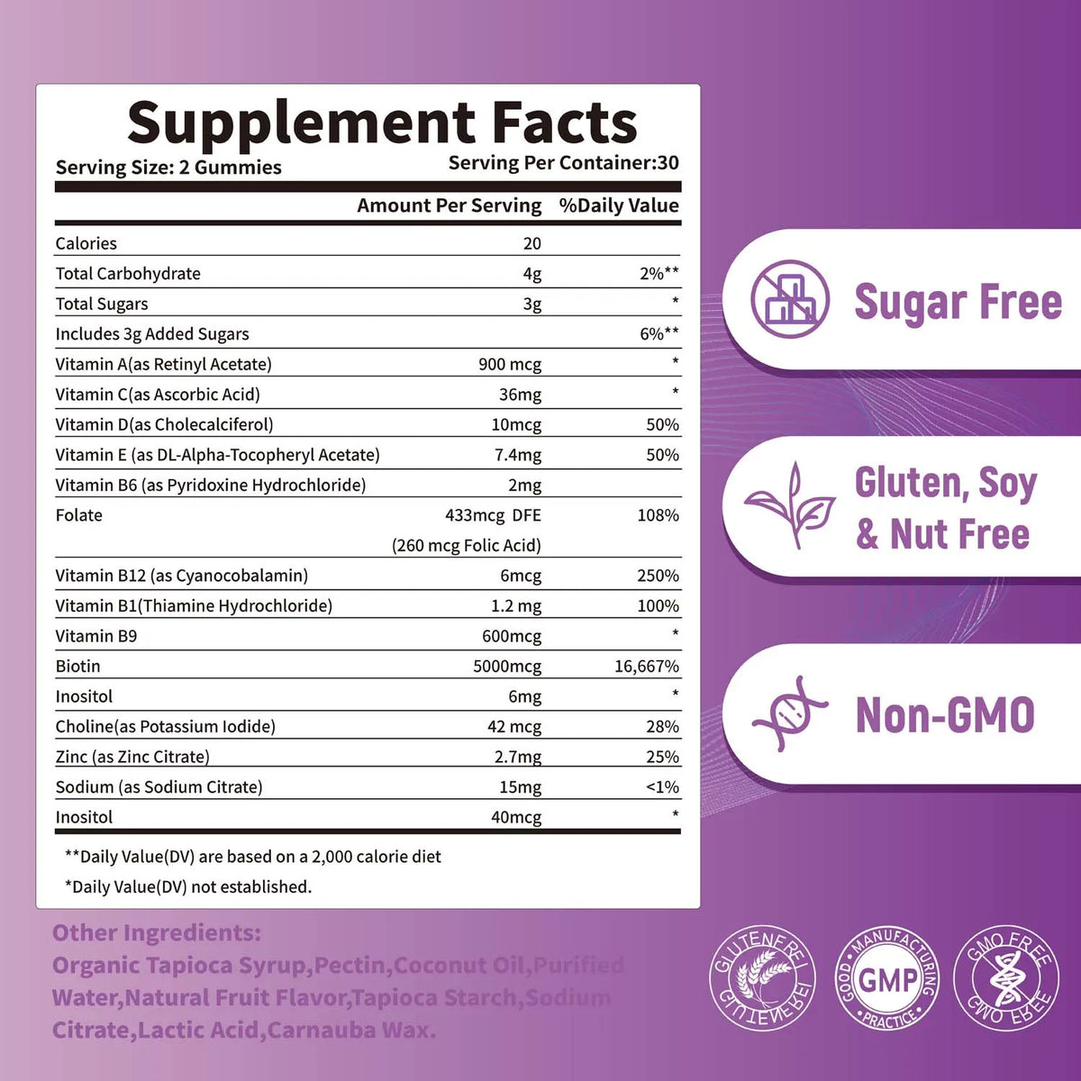 Biotin Gummies 5000 Mcg Hair Skin Nails Support Beauty Vitamins 60 Gummies Daily Wellness Supplement
