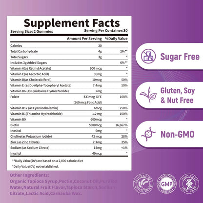 Biotin Gummies 5000 Mcg Hair Skin Nails Support Beauty Vitamins 60 Gummies Daily Wellness Supplement