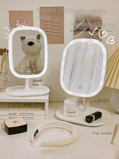 Touch Sensitive USB Rechargeable LED Vanity Mirror Multi Adjustable Lights Portable Cosmetic Mirror for Trip Home Beauty Makeup