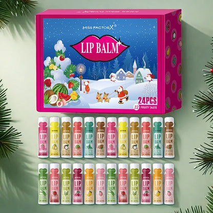 24PCS/ Box 12 Kinds of Flower and Fruit Lip Balm Set Gift Natural Fragrance Moisturizing Exfoliating and Brightening Lip Color
