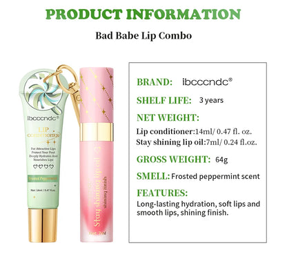Lip Gloss Duo Combo with Keychain Long Lasting Nourish Plumper Lip Cosmetics Christmas Gift