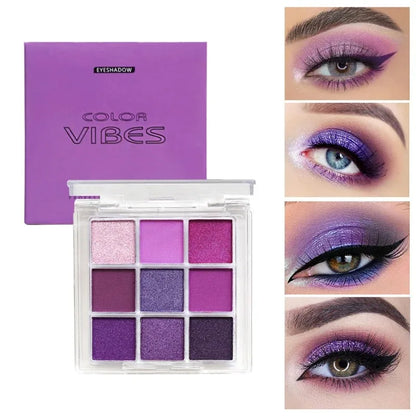 9 Colors Glitter Eyeshadow Palette Purple Glitter Pearlescent Matte Eye Shadows Shimmer Long Lasting Women Eye Pigments Makeup