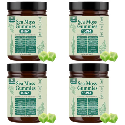 Irish Sea Moss Gummies 1500mg Equivalent 16 in 1 Botanical Blend,Support Digestion&Mood,Antioxidant Protection,Apple Flavor,30Ct
