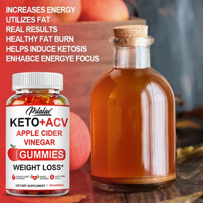 Keto Apple Cider Vinegar Gummies -  Helps with Weight Loss, Whitens Skin, Supplements with Apple Cider Vinegar & Vitamins, Vegan