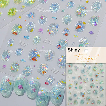 Gold Stamped Shell Conch Scallop Starfish Pearl 5D Embossed Self Adhesive Nail Art Stickers Delicate Ocean Style Manicure Decals