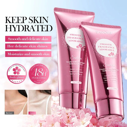 SADOER Sakura Fragrance Body Lotion Moisturizing Hydrating Whitening Body Glitter Cream Neck Hand Arm Leg Skin Care Products