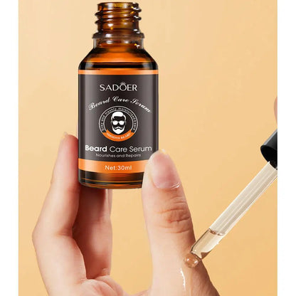 SADOER 2PCS Facial Hair Beard Care Essence Nourish Beard Oil Natural Mustache Growing Essential Oil Beard Styling Care