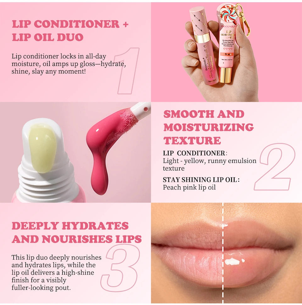 Lip Gloss Duo Combo with Keychain Long Lasting Nourish Plumper Lip Cosmetics Christmas Gift