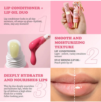Lip Glosses Set Lip Gloss Combo with Keychain Peach Fragrance Moisturizing Plumping Lip Makeup Christmas Present