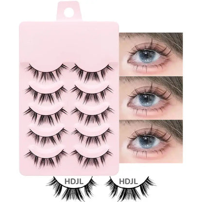 DINGSEN 5 Pairs Manga Lashes Eyes Lashes Soft Natural Long Eyelashes Fake Lashes Anime Wispy Strip False Eyelashes Makeup