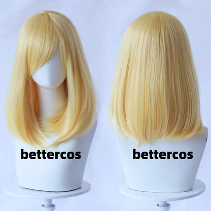 High Quality 40cm Medium Cosplay Wig With Bang Blond Pink Red White Gray Heat Resistant Synthetic Hair Wigs + Wig