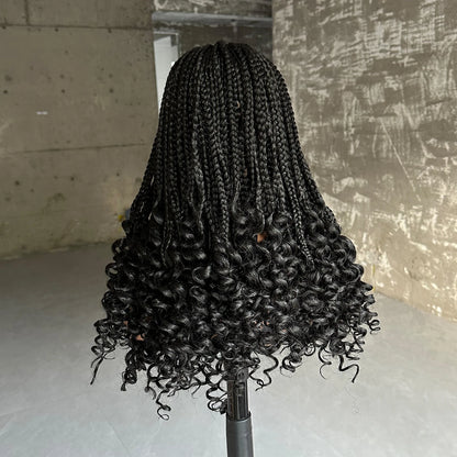 Synthetic Braided Wigs Lace Closure Wigs Curly Ends Box Braided 4x4 Lace Wig with Baby Hair for Black Women Afro Braiding Wigs