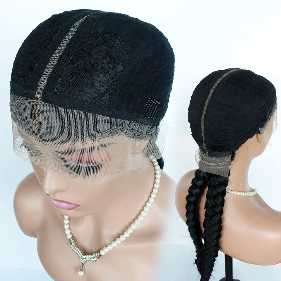 Double Dutch Braids Synthetic Cornrow Braided Wigs Braided Lace Front Wig for Black Women