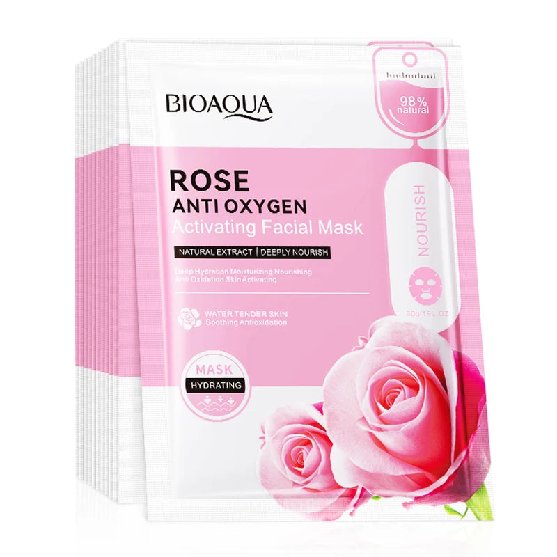 10pcs BIOAQUA Rose Facial Masks Moisturizing Whitening Anti Wrinkles Anti-aging Face Mask for Face Skin Care Products