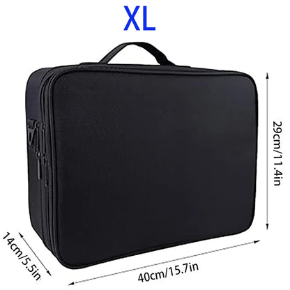 Large capacity travel makeup case, portable artist organizer with adjustable dividers and shoulder strap for toiletries jewelry