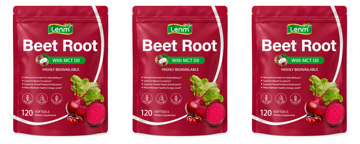 Lenm Beet Root Softgels Natural Antioxidant Supplement for Blood Circulation Vitality & Endurance Support with MCT Oil 120 Count