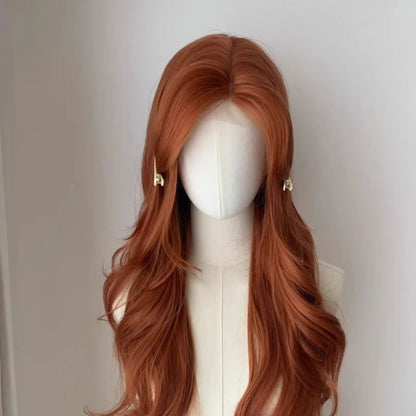 Ashely Orange Wig for Women Lace Front Big Wave Curly Long Synthetic Wig for Cosplay Daily Use 24inch Pumpkin Color Halloween Wi