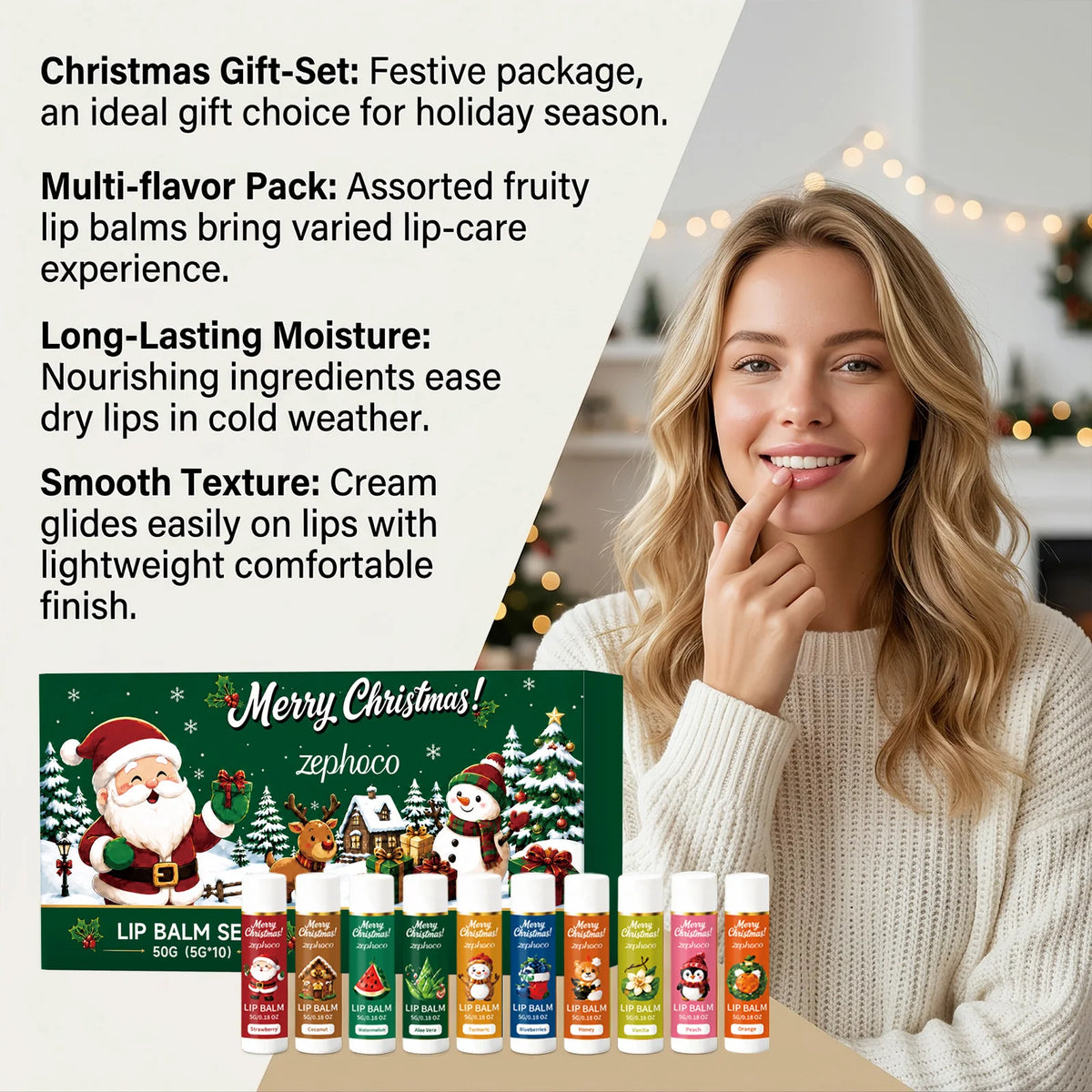 Christmas Lip Balm Set Moisturizing Multi-Flavor Long-Lasting Fruity Lip Care for Dry Cracked Lips Holiday Gift Stocking Stuffer